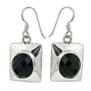Pendientes de Plata con Ónix Negro Cuadrado para Mujer, Piedra Natural, Engaste Geométrico Clásico, Joyería de Aniversario - Product Image 1