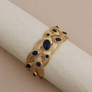 Iolite Hydro Quartz Gemstone Birthstone Women's Fashionable Stylish Gold Plated Collet Set Cuff <b>Bangle</b> <b>Bracelet</b> El Joyero - Product Image 4