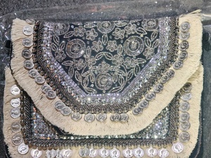 <b>Red</b> Satin Beaded Envelope Clutch <b>Sequins</b> Fringe Handmade Cross-Body Strap for Wedding Evening Parties-Eco-Friendly Lightweight - Product Image 2