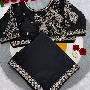 ชุดส่าหรีผ้าไหมสีดำสำหรับเจ้าสาวในงานปาร์ตี้ชุดอินเดียดีไซน์สุดพิเศษและทันสมัย - Product Image 3