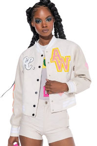 Chaqueta universitaria de algodón azul personalizada para mujer, chaqueta de béisbol acolchada con mangas largas para primavera y otoño, transpirable, OEM - Product Image 5