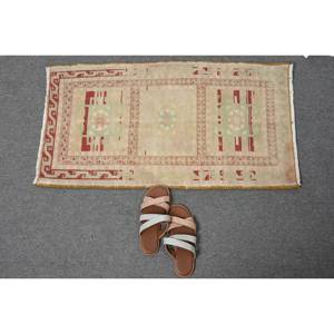 Alfombra de lana turca Vintage de 1,7x3 pies, Beige y roja, patrón de retazos, sala de estar alfombra para, respaldo de látex, pieza decorativa de área grande - Product Image 5