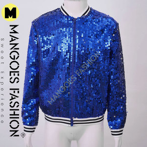 Girls <b>Sequin</b> Bomber <b>Jacket</b> Breathable Cotton Canvas Zip-Up Shiny Long Sleeve Flight Royal Blue Quilted Detachable Hat Hip Hop - Product Image 5