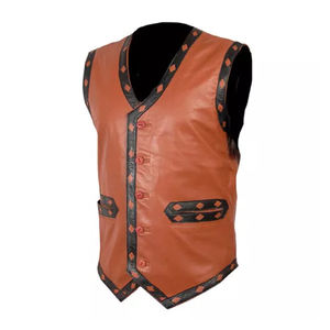 Top Trending Products Moda Nuevo modelo Chaleco de cuero de color personalizado Diseño personalizado Logotipo Chaleco bordado de cuero - Product Image 4