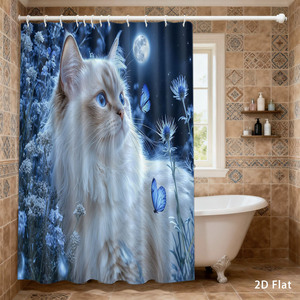 Rideau de douche imperméable personnalisé imprimé pour salle de bain, en polyester imperméable avec crochets - Product Image 1
