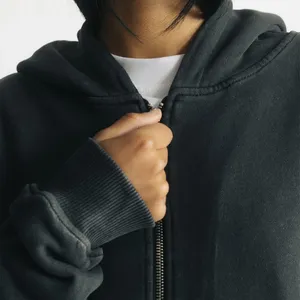 Men's Black Hooded Zip-Up Sweatshirt Oversized Fit Solid <b>Colour</b> Casual Fleece Hoodie With Front Pocket Autumn Wear 2027 - Product Image 3