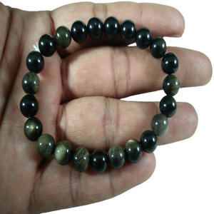 Pulsera de cuarzo facetado de obsidiana negra de gran calidad, piedras preciosas de cristal Natural, cuentas elásticas de almidón, grabado de estilo de amor dorado - Product Image 2