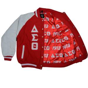 Veste Letterman pour femme Corps en laine cachemire rouge et manches en cuir véritable blanc Noir HBCU Greek Apparel Sorority Varsity Jacket - Product Image 3