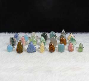 Conjunto de anillos con bisel Chapado en plata al por mayor, joyería de piedras preciosas naturales para aniversario de boda, informal, para la fabricación de suministros al por menor - Product Image 2