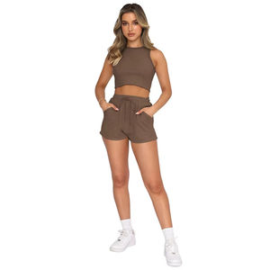 Tops de course à manches courtes pour femmes, élégants et personnalisés, en spandex/nylon, taille élastique, haute absorption de la transpiration, séchage rapide, tops actifs carrés - Product Image 6