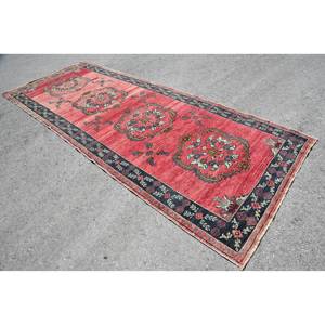 Alfombra turca Vintage de gran tamaño, diseño de retazos rojo y negro tradicional, lana, lavado a mano ecológico, pasillo rectangular de látex de 10mm - Product Image 2