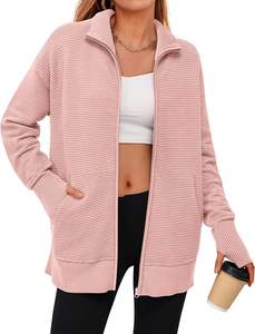 <b>Womens</b> Fall 2026 Ribbed Knit <b>Zip</b>-<b>Up</b> <b>Cardigan</b> Sweater with Thumb Holes and Collar Long Sleeve Jacket - Product Image 5