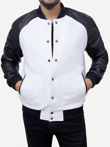 Veste universitaire unie tendance, étiquette tissée personnalisée, veste de baseball bomber, coque en polyester, vêtements décontractés pour hommes - Product Image 2