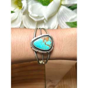 Navajo Handmade #8 Turquoise & Sterling Silver Fashion Cuff Bracelet - Product Image 5