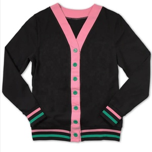 Pull en acrylique tricoté ample à col en V et manches longues pour femme, style décontracté et brodé, idéal pour l'hiver, pour les sororités et fraternités - Product Image 1