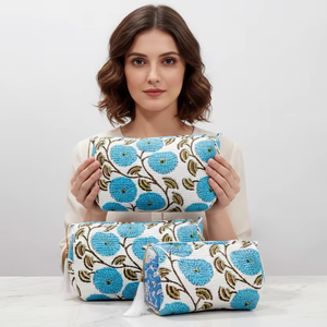 Pouch Set Cotton Quilted Cosmetic <b>Bag</b> Beauty Zipper Washable Material <b>Large</b> Travel <b>Bag</b> - Product Image 1