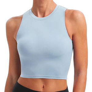 Moda personalizada deportes Activewear Tank Top cuello alto correr mujeres Crop a prueba de golpes Yoga Top Fitness Tank Top construido en sujetador mujeres - Product Image 3