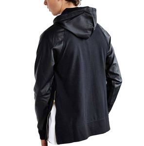 Sweat à capuche respirant 100 % coton personnalisé OEM avec manches en cuir pour hommes – Vente chaude - Product Image 2