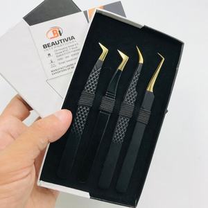 Pinzas profesionales para extensión de pestañas de acero inoxidable y Oro Negro, Punta puntiaguda, agarre fuerte, etiqueta privada sostenible - Product Image 6