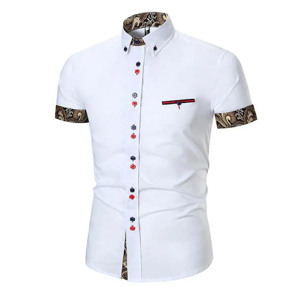 Neueste Design Kurzarm Slim Fit Weiß Hemd Hemd Knöpfe Up Stand Kragen Männer Plain Dress Shirts