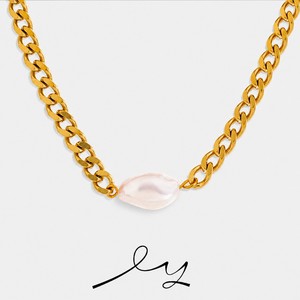 Collar de Cadena Cubana Simple XY 1814, Antialérgico, con Perla Natural y Acero Inoxidable para Mujer - Product Image 2
