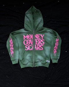 ชุดวอร์มผู้ชายลำลองผ้าฝ้าย 100% ย้อมสีแบบแอซิดวอช ประดับเพชรเทียม ไซส์พลัส ผ้าฟลีซหนานุ่มสำหรับฤดูหนาว มีฮู้ดและเชือกผูก - Product Image 3