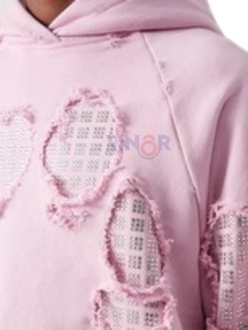 เสื้อพูลโอเวอร์ผ้าฟลีซคอตตอน 100% สำหรับฤดูหนาว สกรีนโลโก้ตามสั่ง ขายส่ง ทรงโอเวอร์ไซส์ ซิปหน้า แขนเสื้อแบบดิสเทรส ระบายอากาศได้ดี สำหรับผู้ชาย - Product Image 3