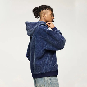 Sudadera con capucha extragrande para hombre con cremallera y hombros caídos, 100% algodón, lavado ácido, efecto desgastado, tela Cortroy de invierno - Product Image 4