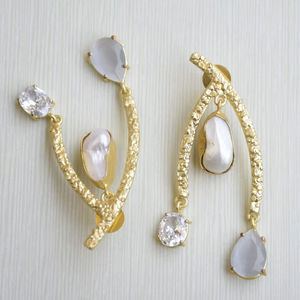 Natural Brass <b>Drop</b> <b>Earrings</b> Premium Zircon Handcrafted Semi Precious Rhodium Plated Brass Unique Designer Pattern Bulk Export - Product Image 2