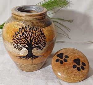 Mangowood <b>Urns</b> for Human Ashes with Engraved Tree Memorial Wooden Keepsake Adult Ashes Funeral <b>Urns</b> with Lid (<b>Large</b>) - Product Image 3
