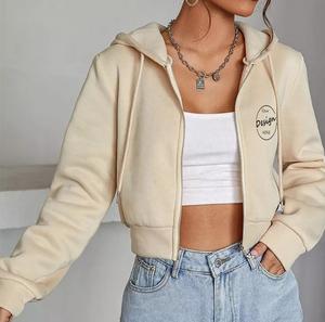 Oversized Women's Designer Crop Top Hoodie Custom Logo Solid Color <b>Zipper</b> Pullover Quality 100% Cotton Winter Season - Product Image 3