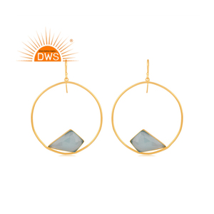 Dernière conception faite à la main 18K plaqué or naturel Aqua calcédoine pierres précieuses balancent boucle d'oreille Demi fabricant de bijoux fins - Product Image 1