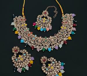 Trendy Luxury New Shadow Choker <b>Set</b> With Earrings And Tikka With Stones And Pearl <b>for</b> Wedding Wear <b>For</b> <b>Women</b> Fashion <b>Jewelry</b> <b>Set</b> - Product Image 6