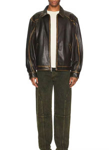 Chaqueta de Cuero Genuino Edición Limitada para Hombre 2026, Talla Estadounidense, Estilo Nuevo con Costuras Desgastadas, Chaqueta de Cuero Sintético para Hombre - Product Image 4