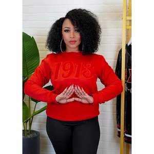 Solid Color 1913 Chenille Crewneck Sweatshirt Premium <b>Fleece</b> Sorority Apparel Greek DST Monochrome Winter <b>Top</b> - Product Image 2