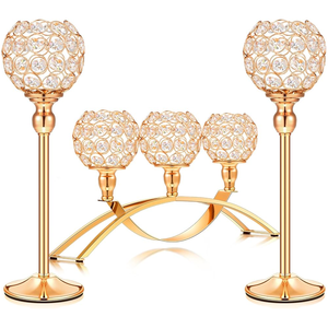 Table Decorative Gold Crystal <b>Candle</b> Holders Candlesticks <b>Set</b> for Wedding Centerpiece - Product Image 4