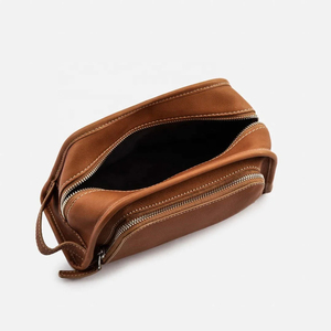 Leather Toiletry Bag Medium Size Classic Zipper Closure Durable Soft Handle Cosmetic Case for Travel - Product Image 6
