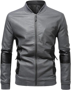 Chaqueta de cuero de alta calidad para hombre, chaqueta de cuero con cremallera y cuello de pie de talla grande, abrigos de cuero de motocicleta ajustados - Product Image 1