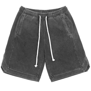 Pantalones cortos transpirables lavados con ácido para hombre, pantalones cortos de cintura con cordón de peso pesado de último diseño para hombre - Product Image 4