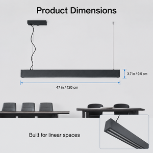 Lustre moderne en fer noir, linéaire, LED intégrée 60W 6000K, hauteur réglable, pour bureau, salle à manger, îlot de cuisine - Product Image 3