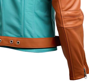 Veste en cuir pur pour hommes fabriquée en usine en peau de mouton véritable élégant col à revers asymétrique ceinturé Moto Rider Design fermeture éclair hiver - Product Image 6