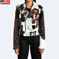 Veste en cuir de vachette à imprimé vache noir et blanc de luxe pour hommes, collection d'hiver