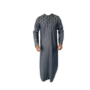 Ready to Ship <b>Men's</b> Traditional Muslim Cotton <b>Thobe</b> with Arabic Embroidery Breathable Fabric Long Style <b>Thobe</b> From Exporters - Product Image 1