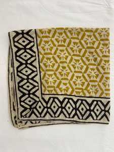 Organic Cotton Handmade Block Print <b>Bandana</b> Scarf Cream Pumpkin Steel - Product Image 3