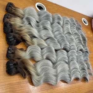 ผมต่อแบบเวฟหลวมสีเทาธรรมชาติ คุณภาพสูง 100% เกรดเวอร์จิ้น เรมี  แบบดับเบิ้ลเวฟท์  สำหรับต่อผมด้วยเครื่อง - Product Image 2