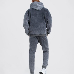 Conjunto de Invierno de 2 Piezas para Hombre, Estilo Urbano, Lavado Ácido, Diseño de Panel Lateral Personalizado, Lavado Desgastado, Decolorado por el Sol, Sudadera Lisa - Product Image 3