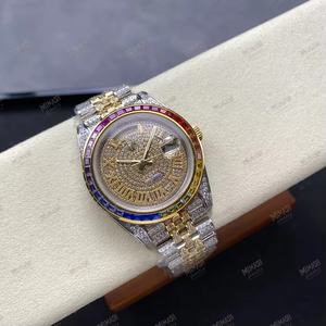 Two-Tone Moissanite <b>Watch</b> with Rainbow Bezel, Roman Dial & Fully Iced Bracelet Luxurious Timepiece for <b>Men</b> in Style - Product Image 4