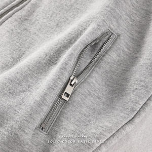 Sweat-shirt à capuche zippé uni à col montant streetwear, en molleton de coton de haute qualité, logo personnalisé de luxe, sweat-shirt zippé intégral pour homme - Product Image 4