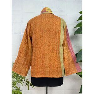 Vintage <b>Kantha</b> Stitch Dori <b>Jacket</b> One-of-a-Kind Handstitched Boho Chic Reversible Short Coat Patchwork Decoration for Spring - Product Image 3