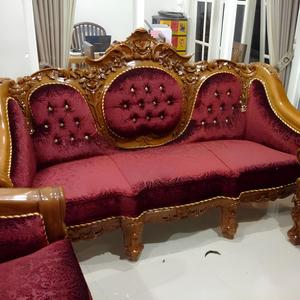 Juego de Sofás Seccionales en Forma de L de Estilo Barroco Europeo Tallado para Sala de Estar de Apartamento con Estructura de Madera y Tapicería de Tela - Product Image 3